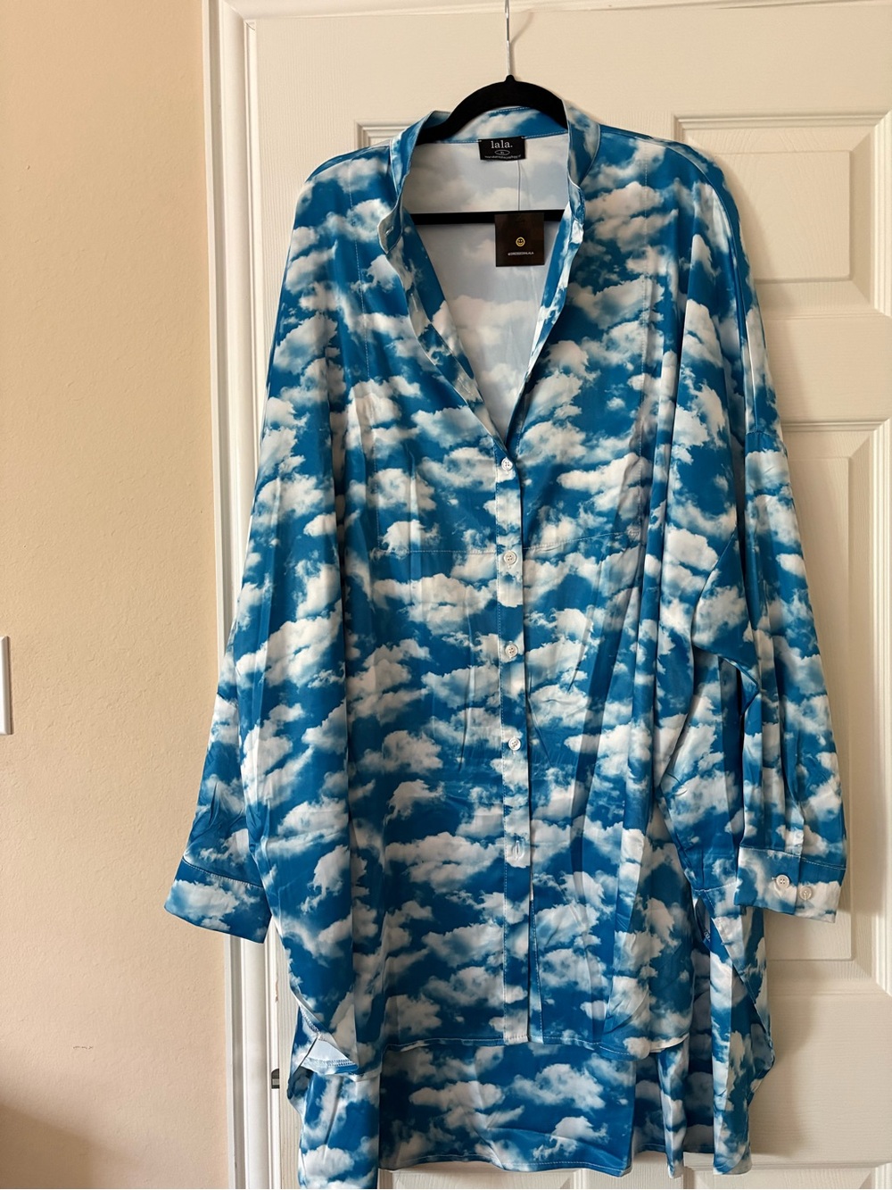 Dressed in LALA Blue & White Cloud Print Oversized Top and Pants Set - Picture 2 of 3